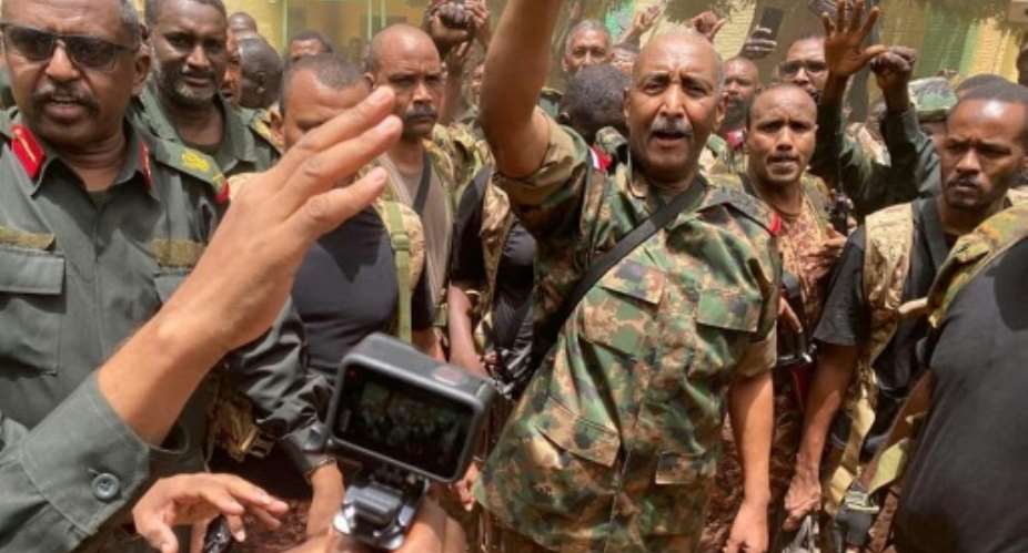Sudanese army chief Abdel Fattah al-Burhan visiting troop positions in Khartoum.  By - SUDAN'S ARMED FORCES FACEBOOK PAGEAFP