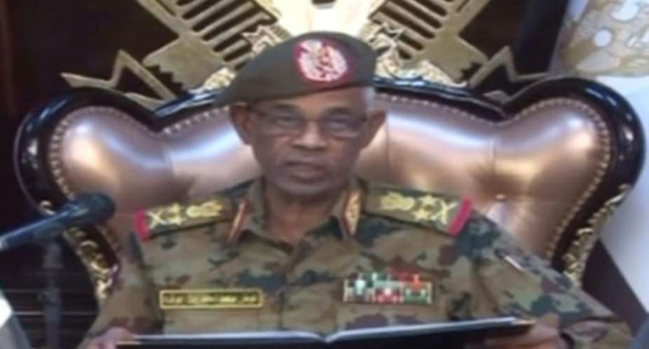 Sudanese Defence Minister Ahmed Awad Ibnouf announces the army has removed president Omar al-Bashir from power.  By - Sudan TVAFP