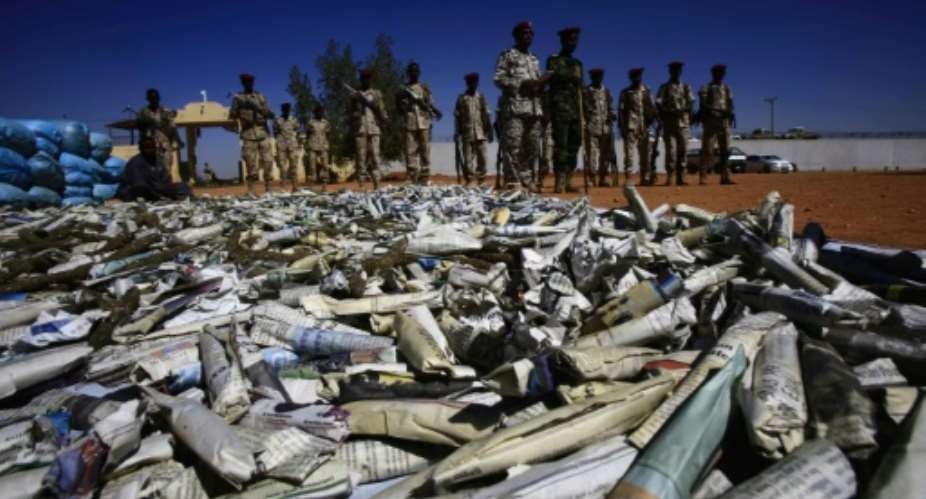 Sudanese police seized 15 tonnes of hashish in Omdurman packets pictured in twin city Khartoum in November 2017, in what the chief of anti-narcotics police called