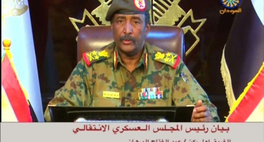Sudanese state TV shows General Abdel Fattah al-Burhan, the new chief of Sudan's ruling military council, as he addresses the nation.  By - Sudan TVAFP