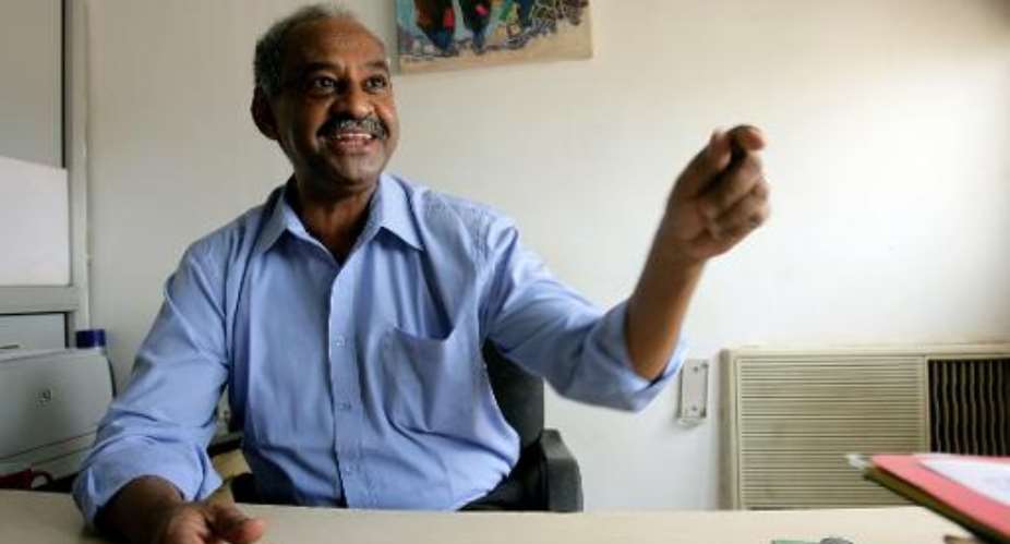 Sudanese veteran journalist and analyst Faisal Mohammed Salih speaks to the AFP during an interview in Khartoum on May 29, 2012.  By Ashraf Shazly AFPFile