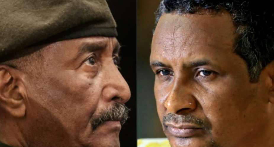 Sudan's army chief Abdel Fattah al-Burhan L and paramilitary Rapid Support Forces commander, Mohamed Hamdan Daglo.  By ASHRAF SHAZLY AFPFile