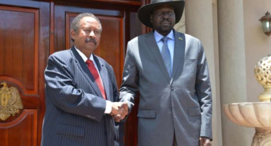 Sudan's new prime minister Abdalla Hamdok met with South Sudanese President Salva Kiir in Juba.  By AKUOT CHOL AFP