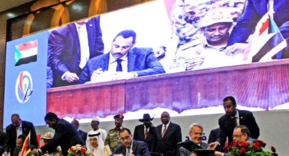 Sudan's powerful generals and key civil society factions signed a power-sharing deal in August 2019.  By Ebrahim HAMID AFPFile