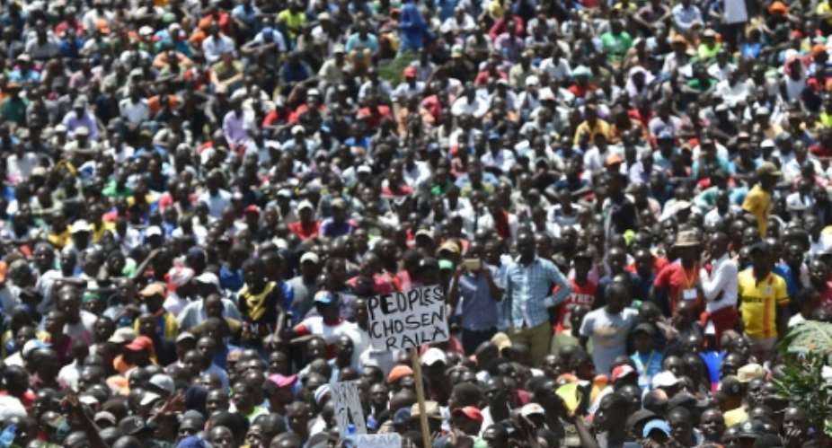 Supporters of Kenyan opposition leader Raila Odinga gathered for his inauguration as the people's president, a move Washington criticized along with a government shutdown of several broadcasters.  By TONY KARUMBA AFPFile