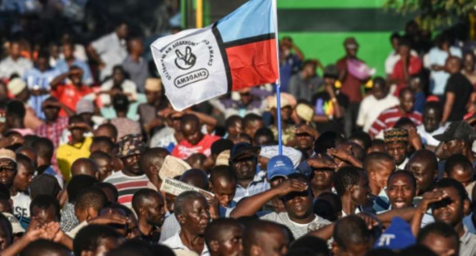 Supporters of Tanzania's Chadema main opposition party at the offical launch of its election campaign.  By Ericky BONIPHACE AFPFile