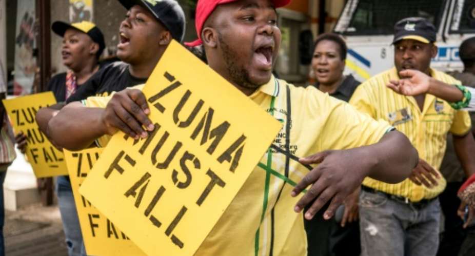 Supporters of the African National Congress Deputy President Cyril Ramaphosa demonstrated against President Jacob Zuma outside ANC party headquarters in Johannesburg earlier this week.  By MARCO LONGARI AFPFile