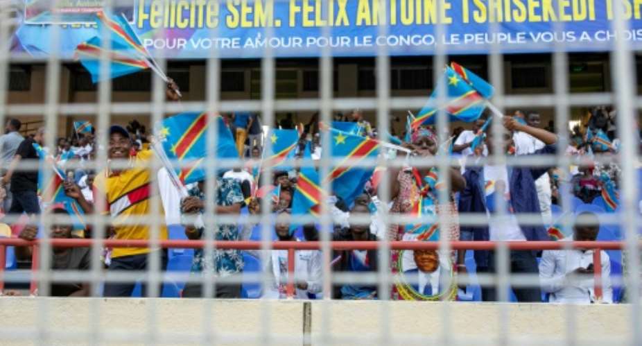 Supporters of the President Felix Tshisekedi poured into Kinshasa's Martyrs stadium for his swearing-in for a second term in office.  By Arsene MPIANA MONKWE AFP