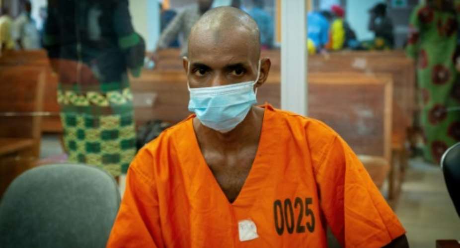 Tahir Mahamat, one of the three accused, pictured in the court on April 19.  By Barbara DEBOUT AFP