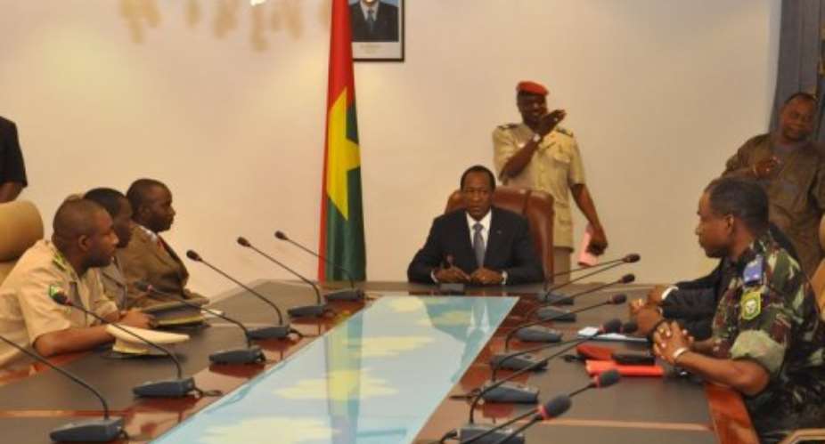 Burkina Faso's President Blaise Compaore C meets with members of Mali's junta delegation in March 2012.  By Ahmed Ouoba AFPFile