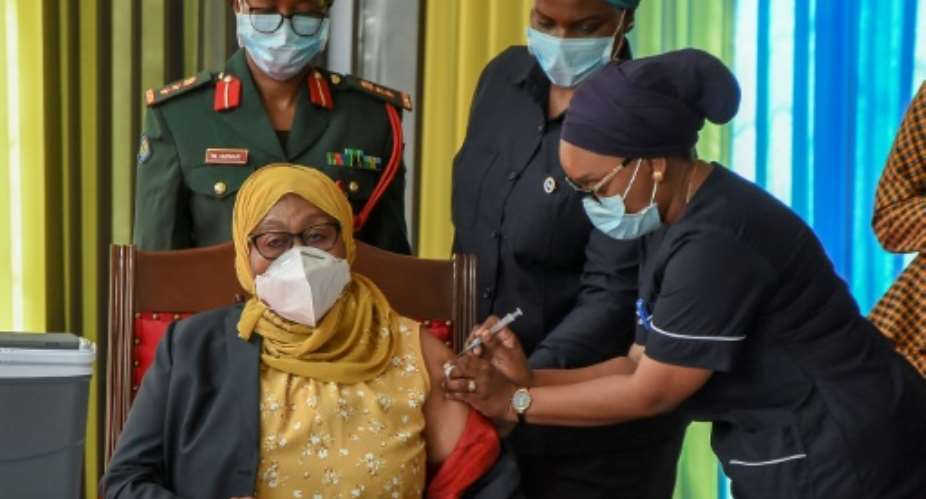 Tanzania's President Samia Suluhu Hassan was given the vaccine live on television.  By STRINGER AFP