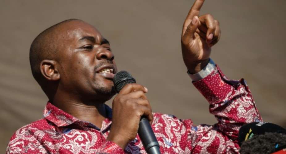 Testifying during an inquiry probing the killing of six people, Movement for Democratic Change MDC leader Nelson Chamisa, pictured October 2018, said his party was not a perpetrator but rather a victim of state-sponsored violence.  By Jekesai NJIKIZANA AFPFile