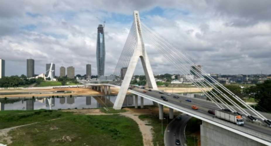 The Alassane Ouattara bridge links the plateau, the business district of Abidjan, with a residential neighbourhood.  By Issouf SANOGO (AFP)