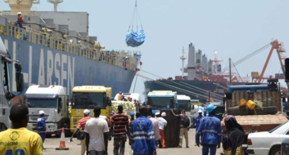 The Autonomous Port of Conakry, which the Bollore Group received the contract to operate after Alpha Conde was elected president of Guinea.  By CELLOU BINANI (AFP/File)