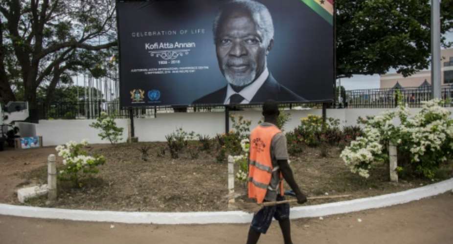 The body of former UN chief Kofi Annan has been kept at Accra International Conference Centre prior to the state funeral.  By CRISTINA ALDEHUELA AFP