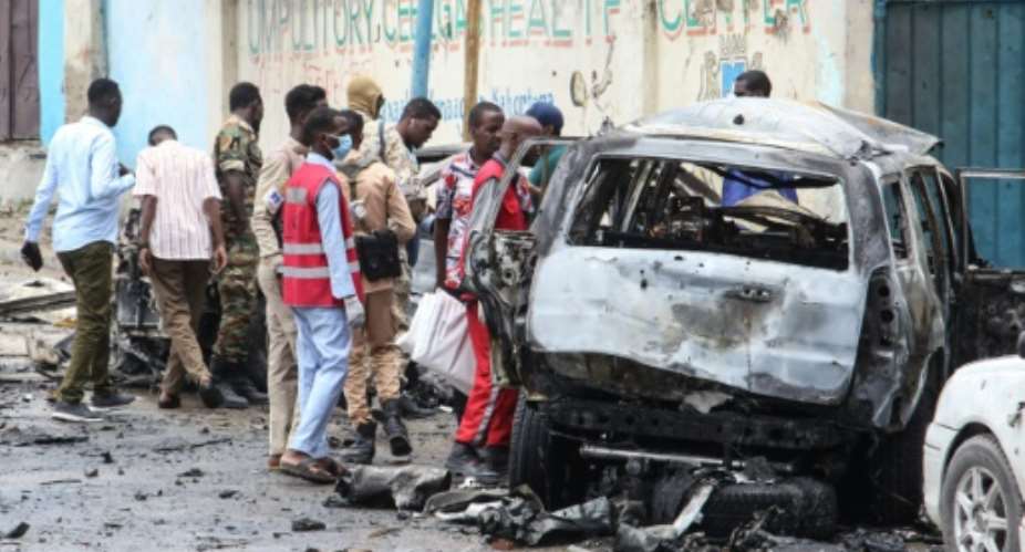 The bombing took place within a kilometre of Villa Somalia, the presidential palace.  By STRINGER AFP