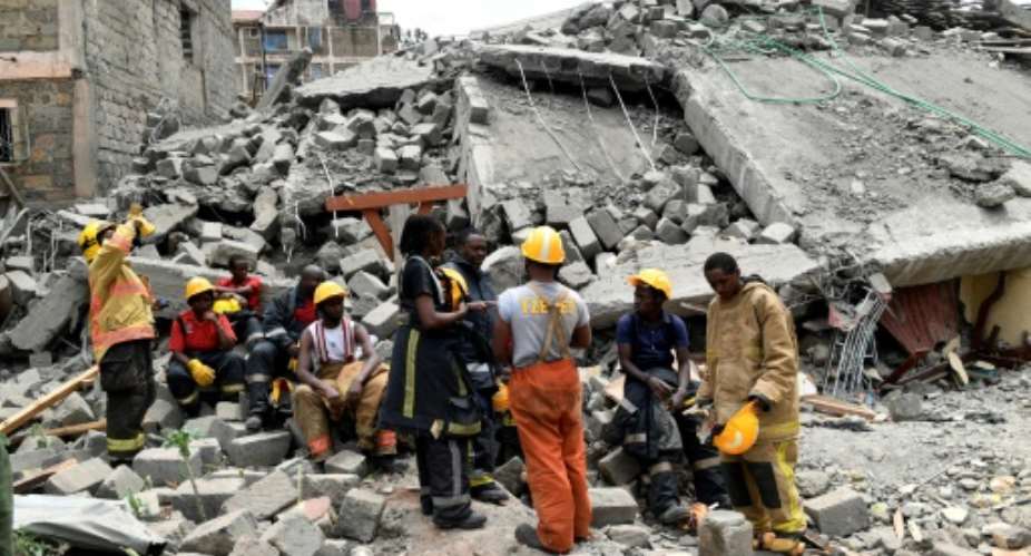 The building was under construction when it suddenly caved in on Monday in a town on the outskirts of Nairobi.  By Simon MAINA AFP