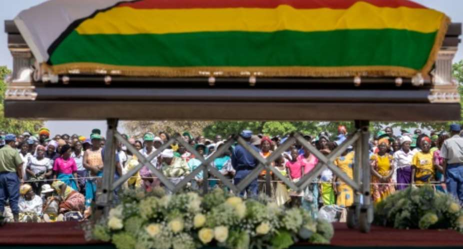 The coffin of late former Zimbabwean president Robert Mugabe is lying in state at Murombedzi Growth Point.  By Zinyange Auntony AFP