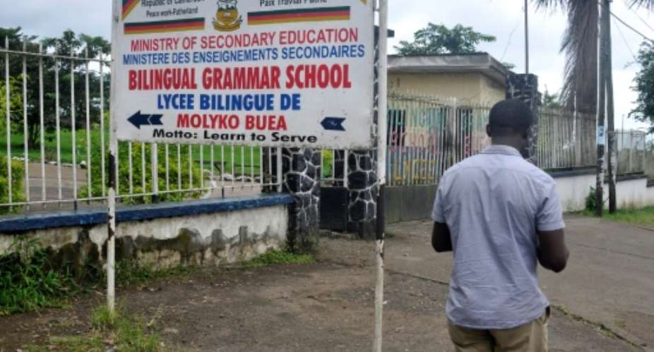 The entrance to the bilingual high school in Buea, capital of the Southwest region of Cmaeroon. Schools are high stakes in the separatist crisis wracking the two largely English-speaking regions of a mostly francophone country.  By Rennier KAZE AFPFile