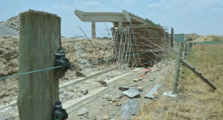 The foundation of the Standard Gauge Railway under contruction within the Nairobi National Park's boundary.  By Tony Karumba AFP