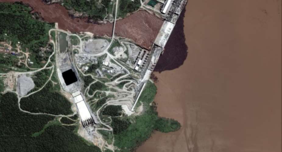 The Grand Ethiopian Renaissance Dam, pictured in a satellite image last July by Maxar Technologies.  By Handout Satellite image 2020 Maxar TechnologiesAFPFile