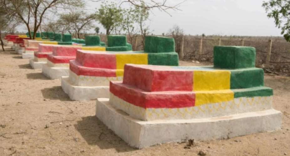 The graves of the Ethiopian soldiers who died during the battle against Eritrea are painted in the colors of the Ethiopian flag in Badme, a disputed town on the border between Ethiopia and Eritrea.  By Maheder HAILESELASSIE TADESE AFP
