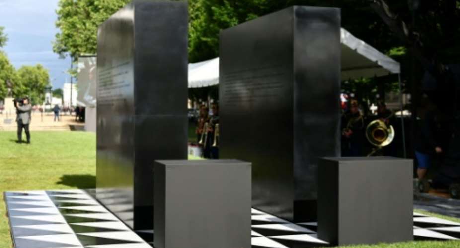 The monument, dubbed LArchive (The Archive), is designed by Grada Kilomba, a Berlin-based Portuguese artist.  By Sarah Meyssonnier (POOL/AFP)