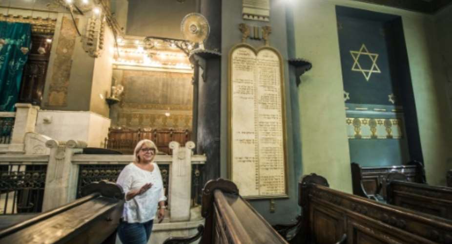 The president of the Egyptian Jewish Community, Magda Shehata Haroun, at the Shaar Hashamayim Synagogue in Cairo.  By KHALED DESOUKI AFP