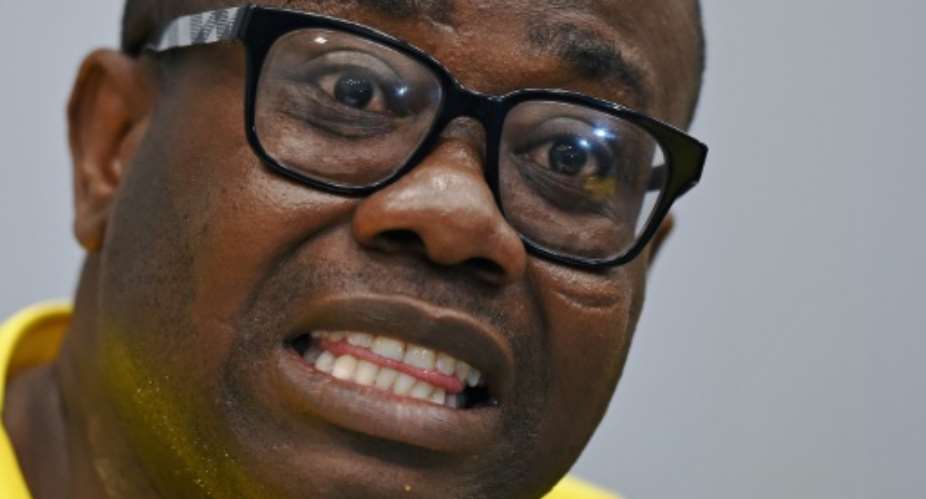 The president of the Ghana Football Association, Kwesi Nyantakyi, pictured at a press conference in June 2014 at the last World Cup.  By CARL DE SOUZA AFP