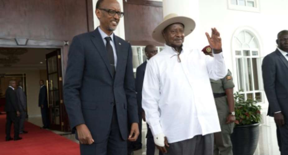 The relationship of Rwanda's Paul Kagame,left, and Uganda's Yoweri Museveni, once close allies who backed each other into power, has turned deeply hostile.  By Michele Sibiloni AFPFile