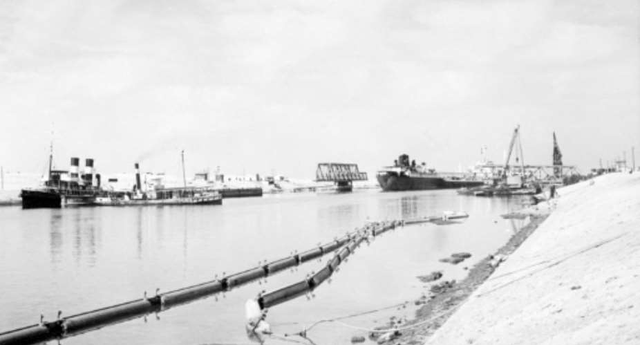 The Suez Canal in 1955, during a phase of major expansion and a year before it was nationalised by Egypt.  By  AFPFile