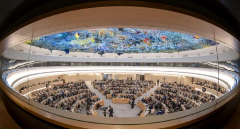 The UN Human Rights Council meets at the Palais des Nations in Geneva.  By Fabrice COFFRINI AFP