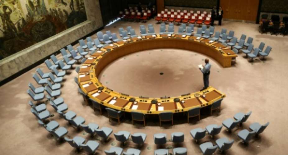 The UN Security Council room seen in 2017.  By Stephane LEMOUTON POOLAFPFile