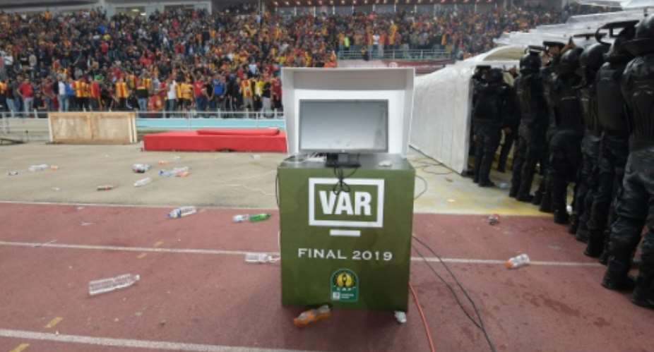 The VAR monitor that did not work at the CAF Champions League final in Tunisia two months ago, leading to the match being abandoned.  By FETHI BELAID AFP