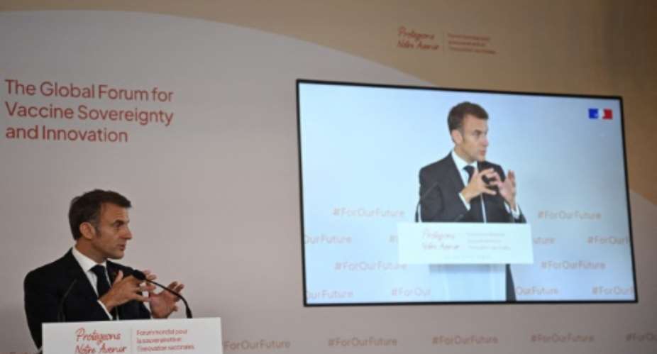 TheAfrican Vaccine Manufacturing Accelerator will be an essential step towards a genuine African vaccine market, said Macron.  By Dylan Martinez (POOL/AFP)