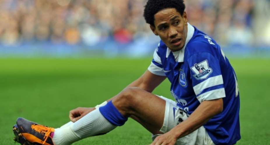 Then-Everton player from South Africa Steven Pienaar reacts during the English Premier League football match against Tottenham Hotspur November 3, 2013.  By PAUL ELLIS AFPFile