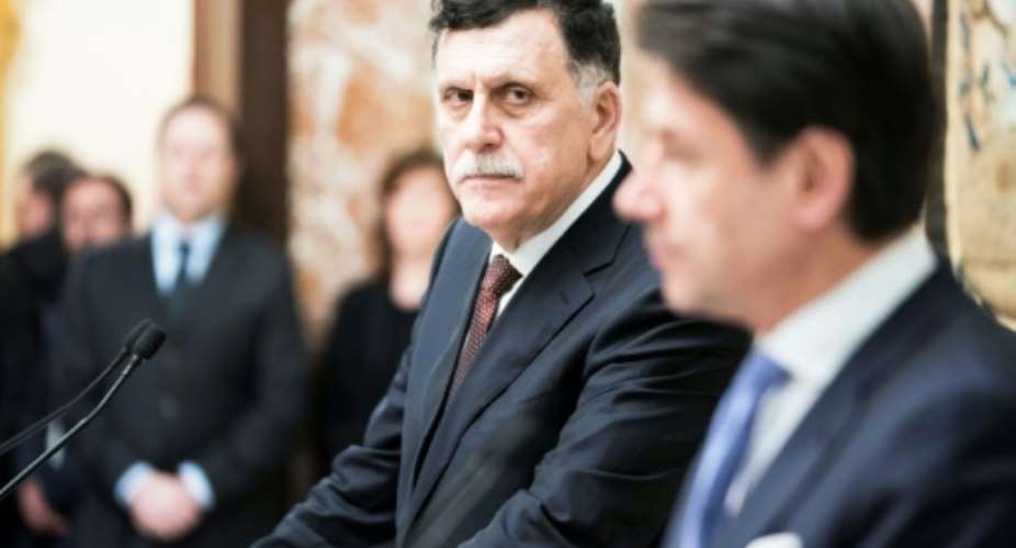 This handed out on January 11, 2020 by the Palazzo Chigi Press Office shows President of Libya's UN-recognised Government of National Accord GNA, Fayez al-Sarraj, who said he welcomed a joint Russian-Turkish initiative for a truce.  By Handout Palazzo Chigi press officeAFP