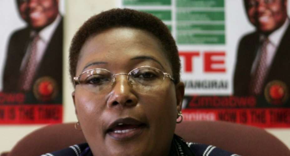 Thokozani Khupe, deputy leader of the Movement for Democratic Change MDC gives a press-conference in Harare on May 3, 2008.  By ALEXANDER JOE AFPFile