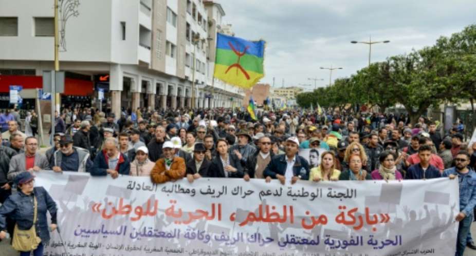 Thousands marched in the Moroccan capital Rabat on Sunday.  By - AFP
