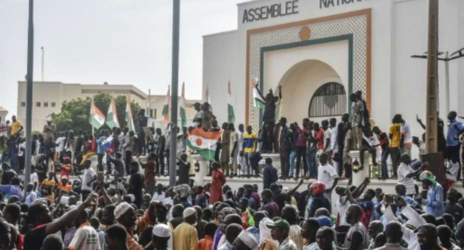 Thousands of pro-junta protesters gathered in Niamey on Sunday.  By - AFP