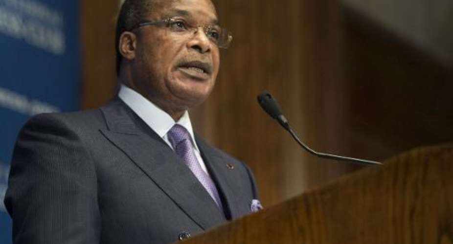 President of the Republic of Congo Denis Sassou-Nguesso speaks in Washington, DC, on August 1, 2014.  By Jim Watson AFPFile