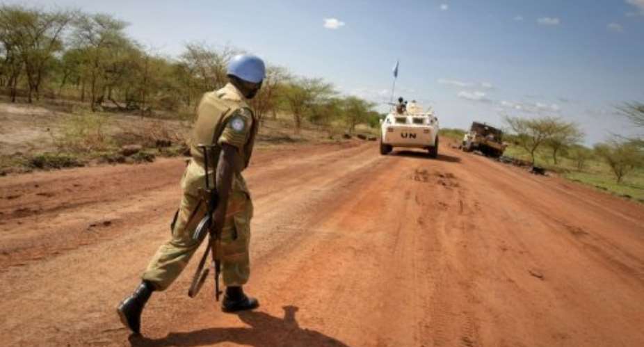 UN peacekeepers patrol the Todach area, north of Abyei, on May 30, 2011.  By Stuart Price (UNMIS/AFP/File)