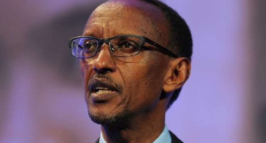 This picture taken on July 11, 2012 shows Rwandan President Paul Kagame speaking in London.  By Carl Court AFPFile