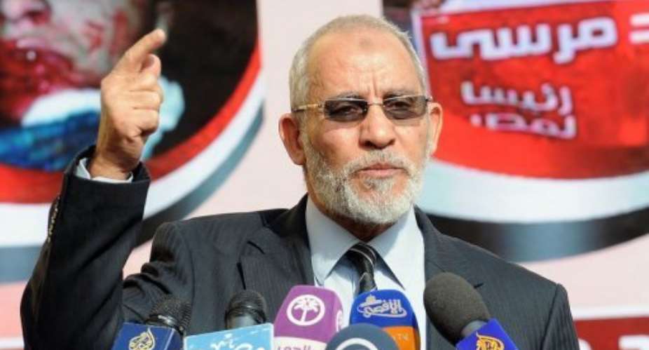 Mohammed Badie speaks during a press conference at the party's headquarters in Cairo on August 8, 2012.  By Mahmoud Khaled AFPFile