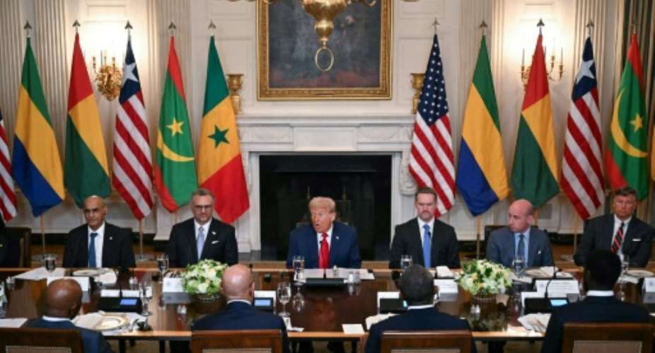 Trump hosts leaders of Senegal, Liberia, Guinea-Bissau, Mauritania and Gabon in the White House State Dining Room.  By Jim WATSON (AFP)