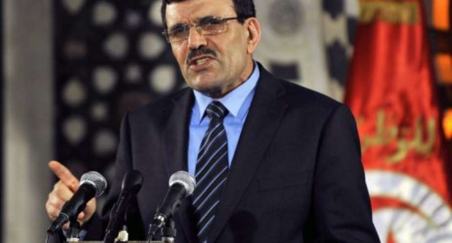 Tunisian Prime Minister Ali Larayedh gives a press conference in Tunis on May 23, 2013.  By Fethi Belaid (AFP)