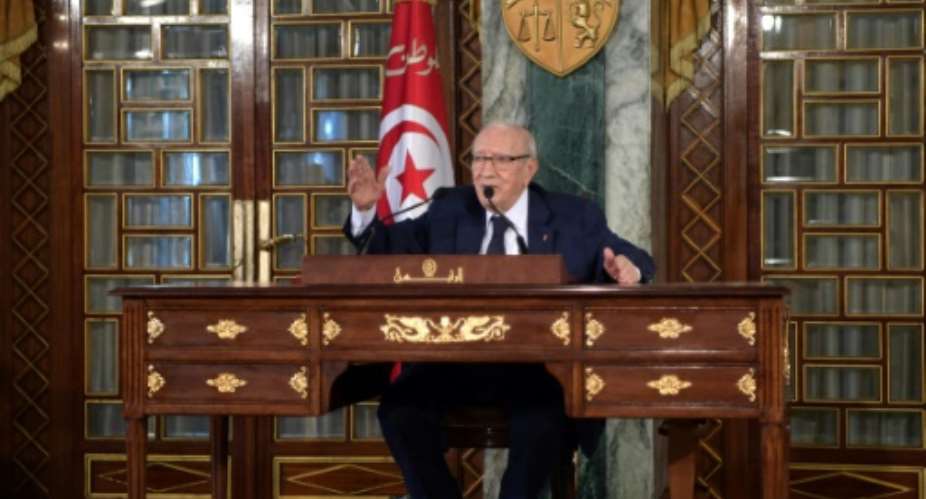 Tunisian President Beji Caid Essebsi gives a press conference on November 8, 2018 at the presidential palace in northern Tunis.  By FETHI BELAID AFP