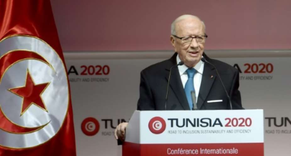 Tunisian President Beji Caid Essebsi gives a speech during the opening ceremony of the \