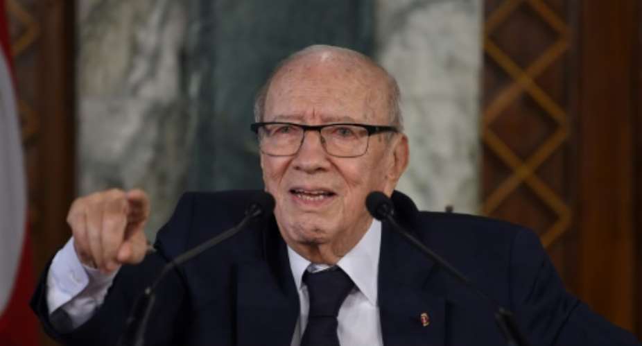 Tunisian President Beji Caid Essebsi holds a press conference on November 8, 2018 at Carthage Palace, near Tunis.  By FETHI BELAID AFPFile