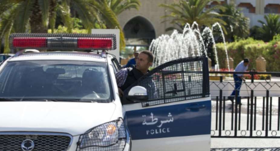 A Tunisian police car in Sousse, where a young man was detained and later sentenced to prison for homosexuality.  By Kenzo Tribouillard AFPFile